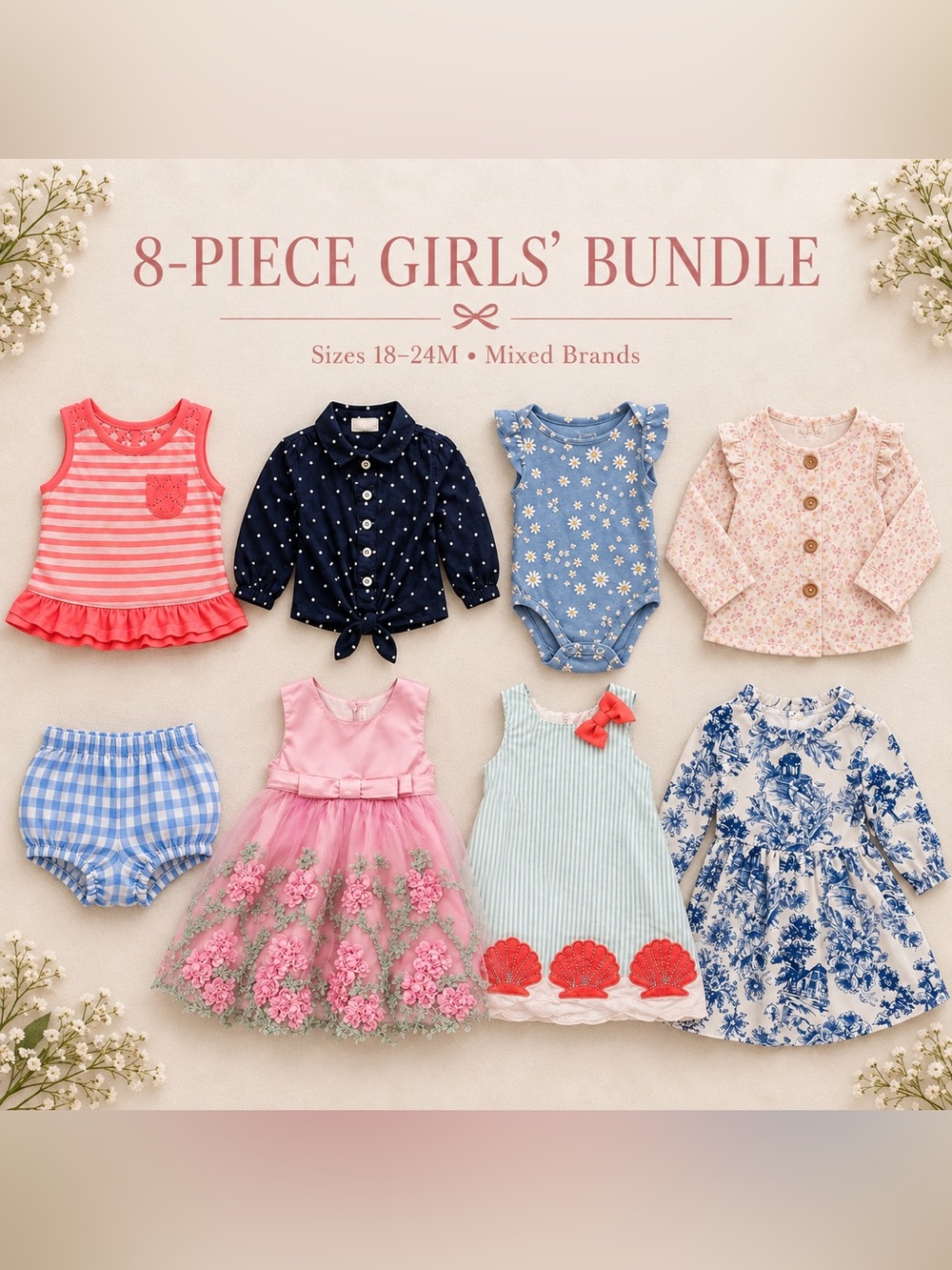 Girls 18–24M 8-Piece Boutique Clothing Bundle Dresses & Outfits